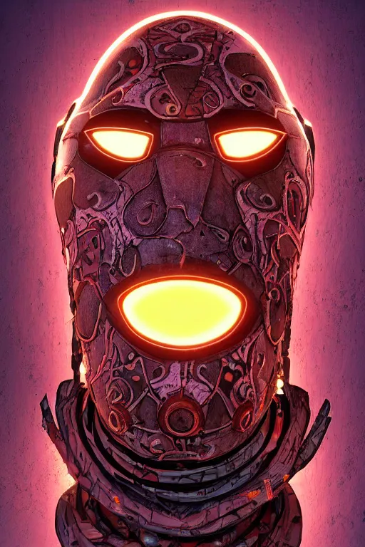 Image similar to tribal vodoo mask eye radiating a glowing aura global illumination ray tracing hdr fanart arstation by ian pesty and katarzyna da „ bek - chmiel that looks like it is from borderlands and by feng zhu and loish and laurie greasley, victo ngai, andreas rocha, john harris wooly hair cut feather stone