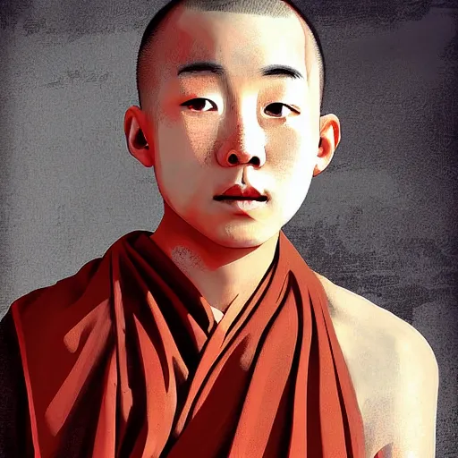 Image similar to chinese boy monk digital art