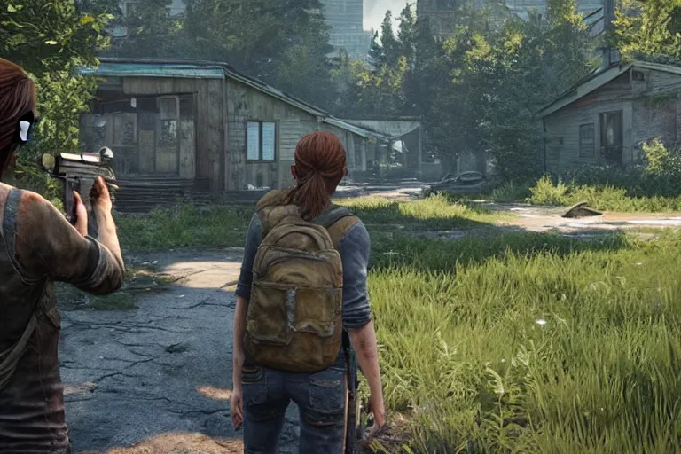 Prompt: a screenshot of the last of us part ii ( ps 4 2 0 2 0 ) in the graphics visual style of untitled goose game ( switch 2 0 1 9 )