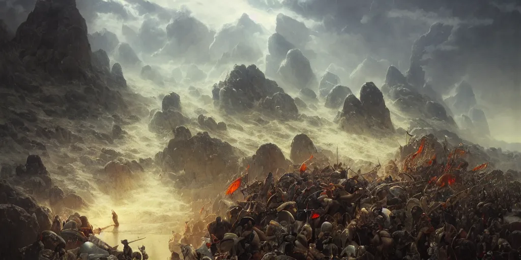 Image similar to barbarians, norse gods, fighting epic battle on rocks floating in the sky, celestial fortress in the clouds, thunder, good composition, artstation, 4 k illustration sharp focus cloceup sunlit painted by ruan jia raymond swanland lawrence alma tadema zdzislaw beksinski norman rockwell tom lovell alex malveda greg staples