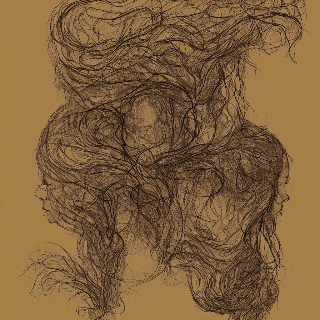 Image similar to a person with thought tendrils emanating from their head, digital art, lost in thought
