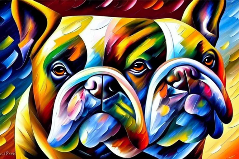 Image similar to portrait of bull dog. painting by leonid afremov