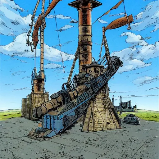 Image similar to blue sky in the style of enki bilal