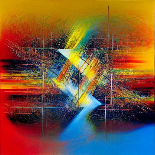 Image similar to abstract art representing momentum, oil painting by john berkey and gabriel dawe, masterwork