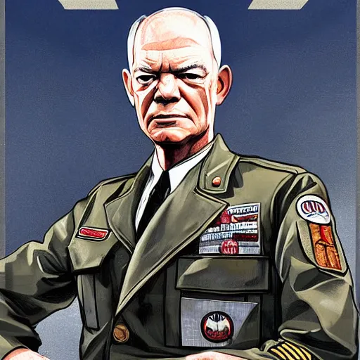 Prompt: dwight eisenhower in gta v, cover art by stephen bliss, boxart, loadscreen