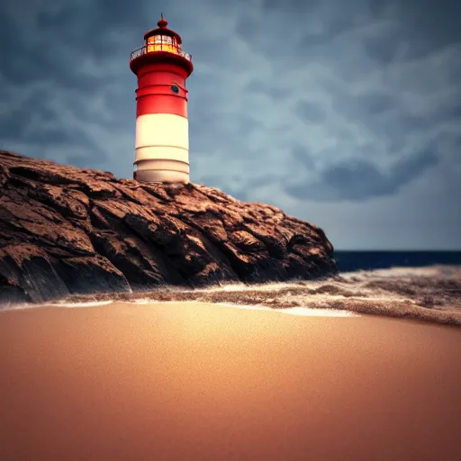 Prompt: cyberpunk lighthouse on the beach, octane render, 4k