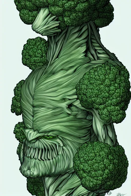 Image similar to a humanoid figure broccoli man, ripped, highly detailed, digital art, sharp focus, trending on art station, anime art style