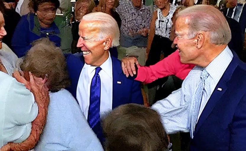 Image similar to low quality footage of joe biden slapping my grandma in the face, back camera, walmart parking lot, camera flash is so bright, uncomfortable, viral, leaked footage, viral on twitter, viral on instagram, viral photo