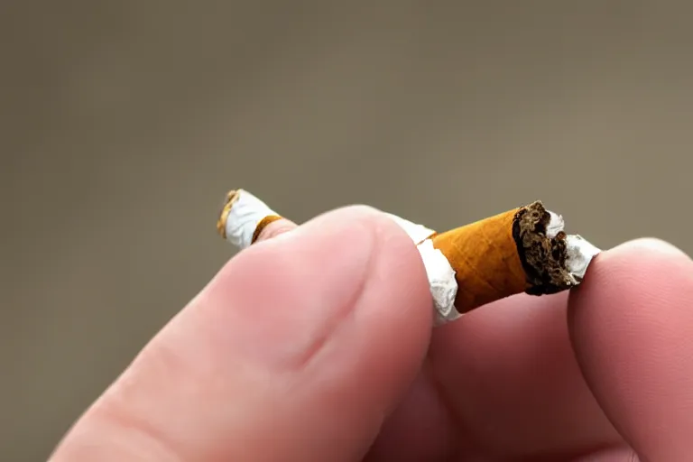 Image similar to cigarette in five fingers, thin soft hand holding cigarette, hyper realistic, natural