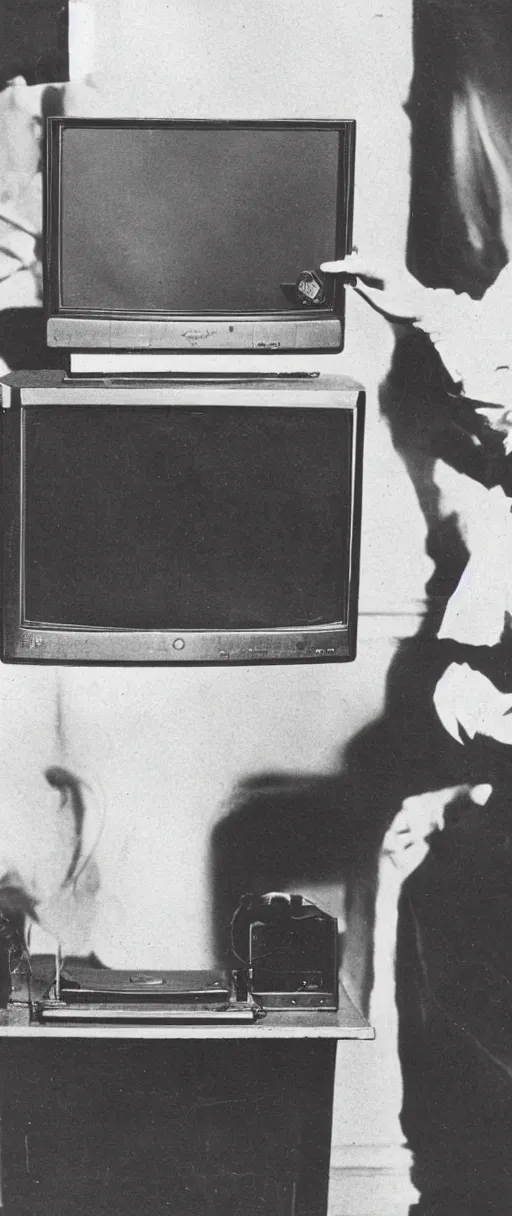 Image similar to 1 9 0 0 s photo of a person watching a flat screen hd tv