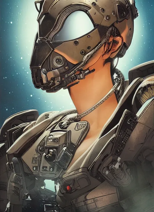 Prompt: a deadly female space bounty hunter ; space western vibes ; by francois schuiten, by dan hillier, by paul pope, by artgerm ; proportional figure / delicate features / alluring ; navigator gear ; poster style / ultra realistic / ultra detailed / volumetric light. unreal engine / 8 k /