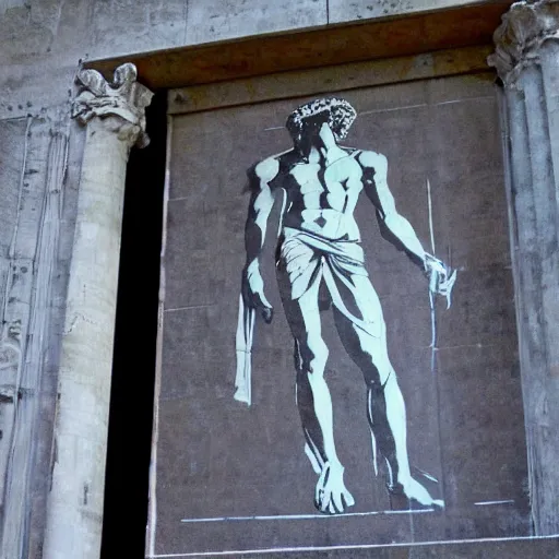 Image similar to graffiti of michelangelo's david, stencil