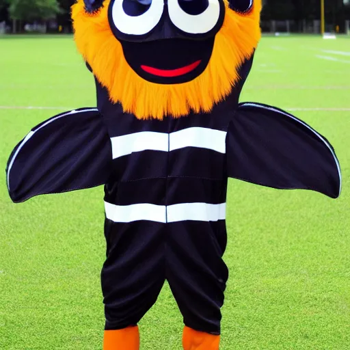 Image similar to sports team mascot, bug fly mascot costume, cocroach, the house fly, football mascot, anthropomorphic horsefly bug HD official photo, high quality costume