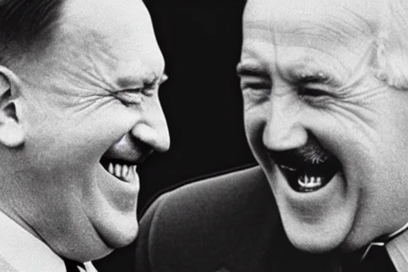 Image similar to “ very very intricate photorealistic photo of hitler and joe biden laughing together, detailed natural lighting, award - winning crisp details ”