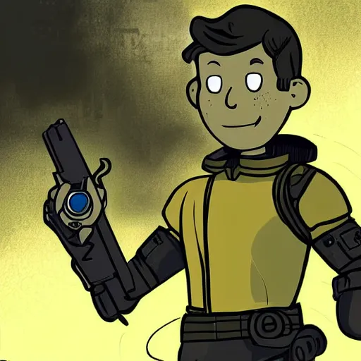 Image similar to digital art of vault boy from fallout 3 game,