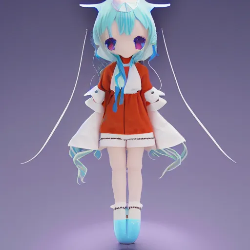 Image similar to cute fumo plush of a girl who controls the weather, water goddess, caustics, vray