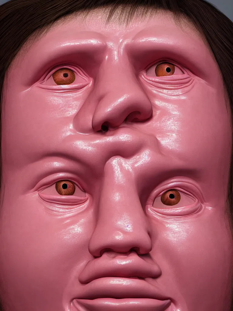 Image similar to a 3d primitive tube shape, texture-mapped with pink human skin, glossy, straight smooth vertical , highly realistic, Surface Painter, hyper-real, 4k, Octane render, style of Ron Mueck