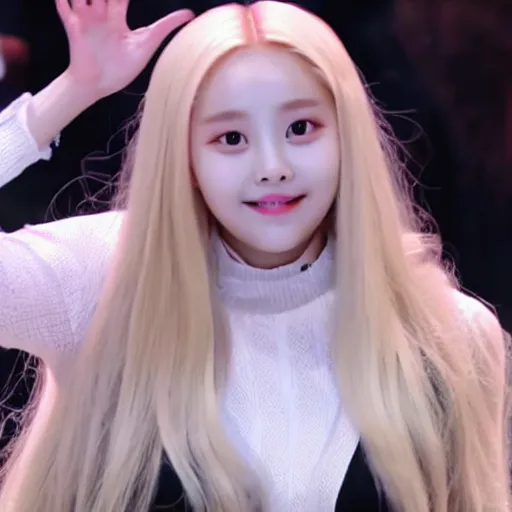 Image similar to jinsoul from LOONA waving at the camera