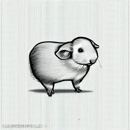 Prompt: black line art white background, clean, simple, cute, guinea pig side profile, art