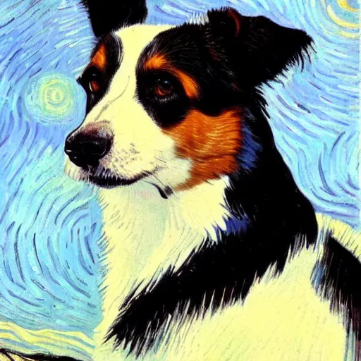 Image similar to an australian shepard by vincent van gogh, digital art, trending on artstation