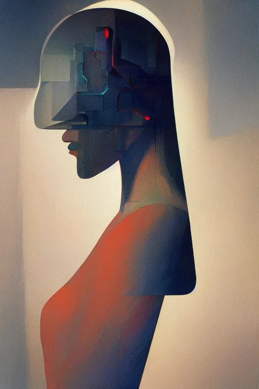 Image similar to woman wearing oculus and digital glitch head edward hopper and james gilleard, zdzislaw beksisnski, higly detailed