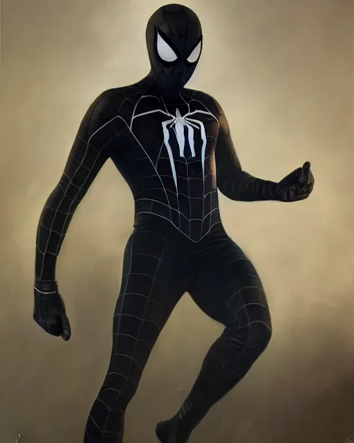 Image similar to hybrid of a stealth suit and spider - man, photorealistic oil painting, hyperdetailed, realistic