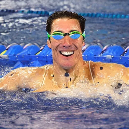 Image similar to a man finishing the 100 meter swim in record time