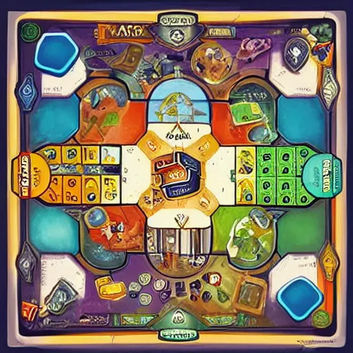 Prompt: “ board game designed by facebook, concept art ”