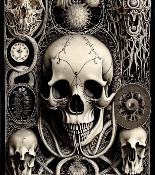 Image similar to art forms of nature by ernst haeckel, memento mori by arthur rackham, ornate antique porcelain beautiful skull mask, ultrasharp, photorealistic, hyperdetailed, octane render, polished, art nouveau, neo - gothic, gothic, intricate ornamental organic filigree, art nouveau botanicals, art forms of nature by ernst haeckel, horizontal symmetry, symbolist, visionary