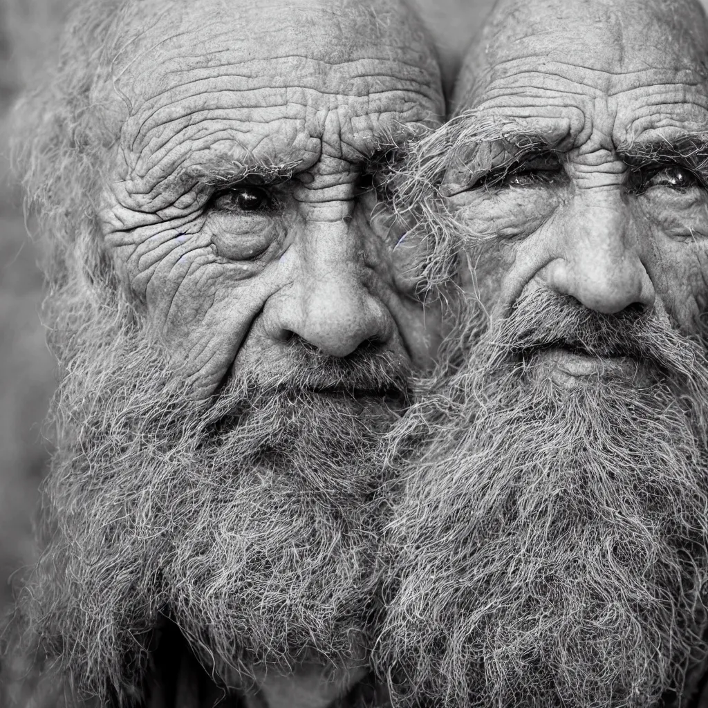 Image similar to an ancient man, extreme wrinkles, time weighs heavily, old beyond his years