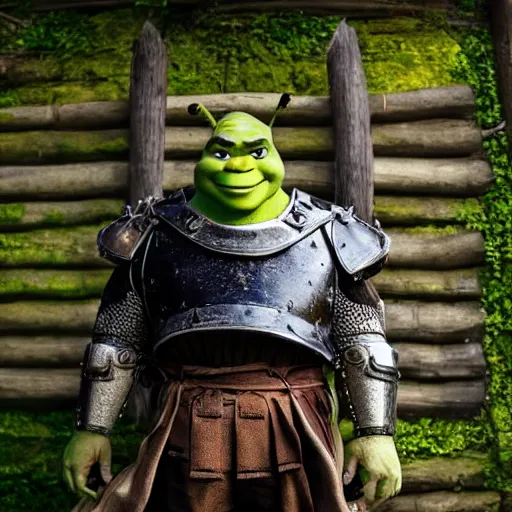 Image similar to photo of shrek using samurai armor