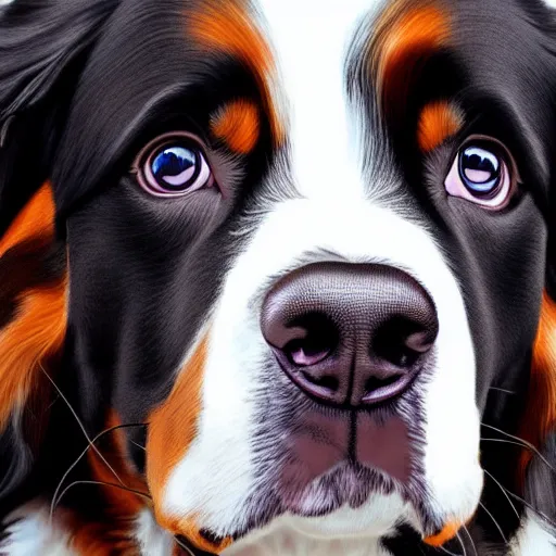 Image similar to portrait of a cute bernese dog, art by elke vogelsang, 8 k ultra realistic, trending on artstation, 4 k, hyperrealistic, focused, extreme details, unreal engine 5, cinematic, masterpiece