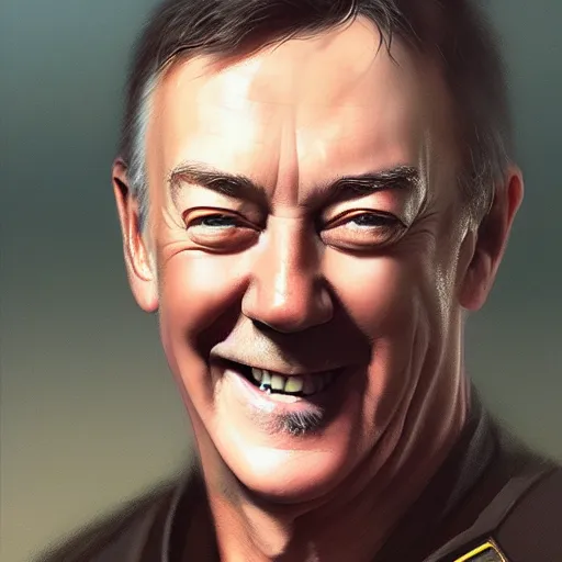 Image similar to A closeup of happy Neil Peart from Rush, highly detailed, by Greg Rutkowski, Raphael Lacoste, cgstation, 8k