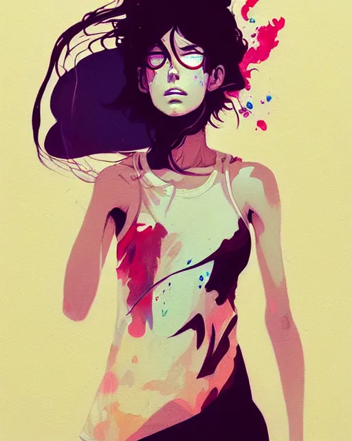 Prompt: a ultradetailed painting of a stylish woman waking up, she is wearing a tank top by conrad roset, greg rutkowski and makoto shinkai trending on artstation