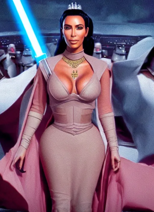 Image similar to film still of kim kardashian as princess leigha in star wars,