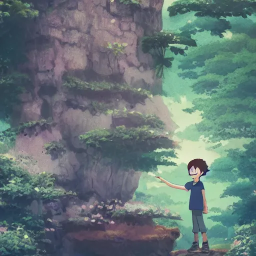 Image similar to friendly guy and small creature , with Fragile looking character made by Studio Ghibli highly detailed art, beautiful scene, focus, smooth, High contrast, depth of field, 8k, clean