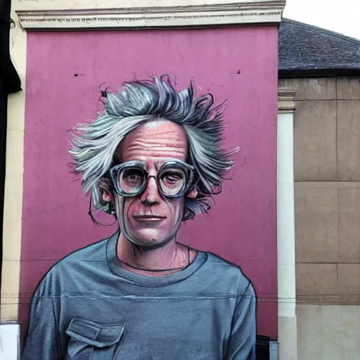 Image similar to Street-art portrait of Emmett Brown in style of Etam Cru