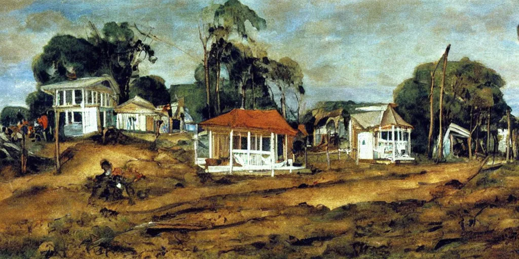 Image similar to Detailed painting of gingerbread Campground cottages in Oak Bluffs, by Eugène Delacroix