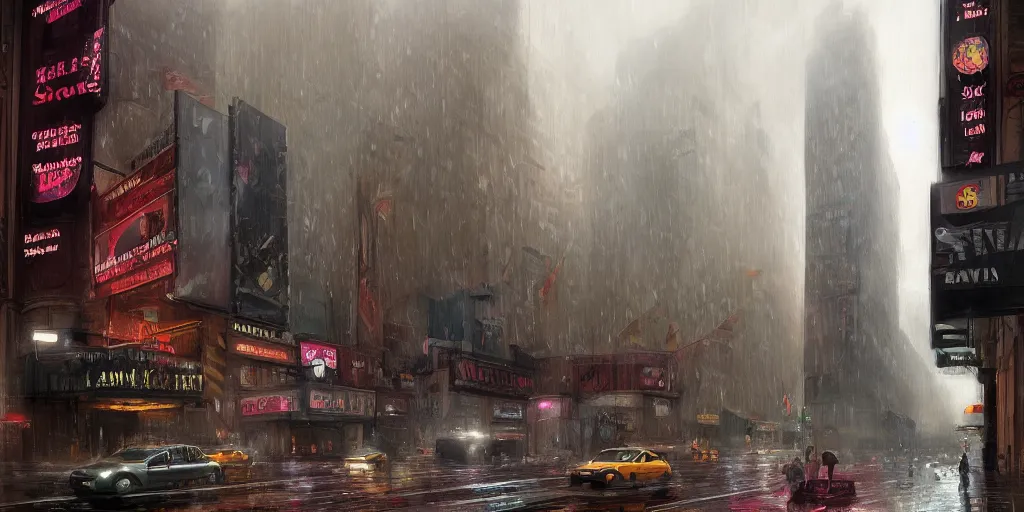 Prompt: an old cinema, new york, rainy day, matte painting, marc simonetti, artstation