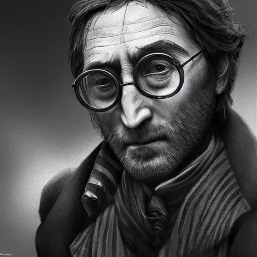 Image similar to john lennon as jack the ripper, ultra realistic, concept art, intricate details, highly detailed, photorealistic, octane render, 8 k, unreal engine, art by frank frazetta, simon bisley, brom