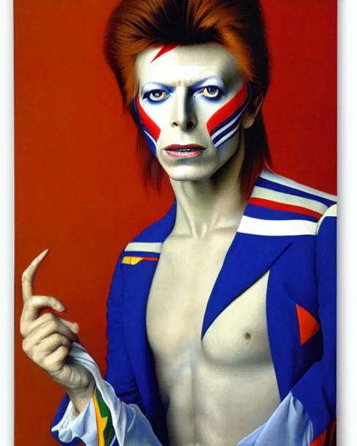 Image similar to david bowie as a ziggy stardust by jean auguste dominique ingres by thomas blackshear