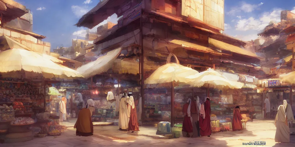 Prompt: arabian marketplace by makoto shinkai