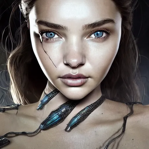 Image similar to Very very very very highly detailed epic central composition photo of Miranda Kerr face, intricate, dystopian, sci-fi, extremely detailed, digital painting, smooth, sharp focus, illustration, intimidating lighting, incredible art by Brooke Shaden, artstation, concept art, Octane render in Maya and Houdini