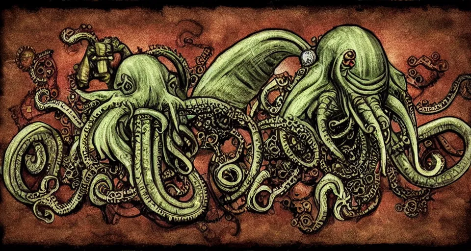 Prompt: Steampunk style Cthulhu