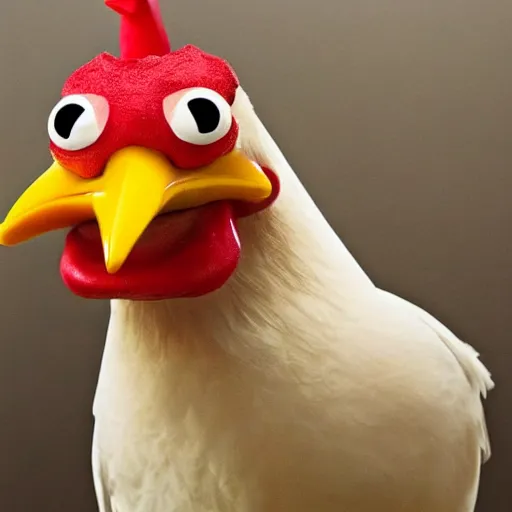 Image similar to you wake up to see the funky chicken standing over you with a wicked grin on his beak