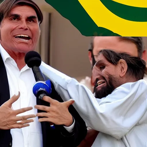 Prompt: prophet saying to Bolsonaro something, Brazil, sunny day, photorealistic, detaild, amusing