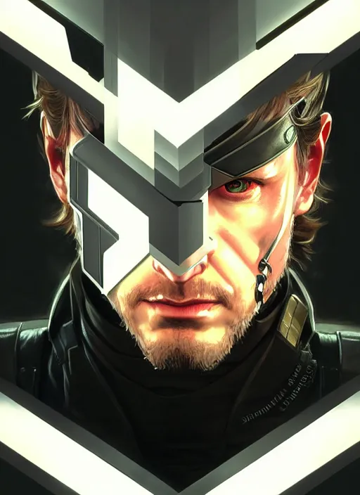 Image similar to symmetry!! portrait of solid snake, metal gear solid, tech wear, glowing lights!! intricate, elegant, highly detailed, digital painting, artstation, concept art, smooth, sharp focus, illustration, art by artgerm and greg rutkowski and alphonse mucha