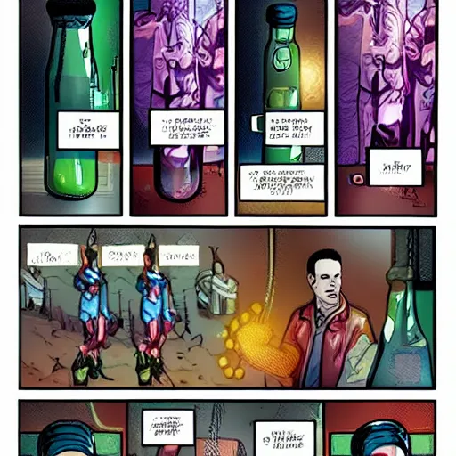 Prompt: multiverse in a bottle, detailed comic style