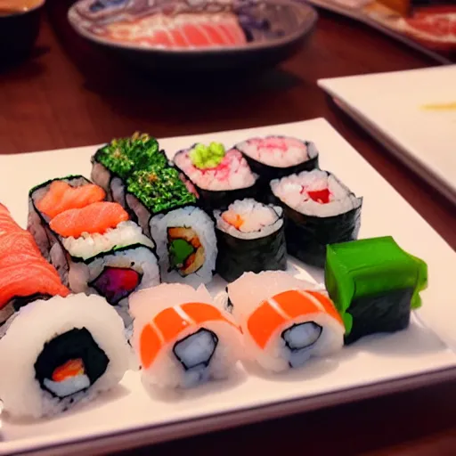Prompt: delicious and tasty sushi, animation, by makoto shinkai, digital art, illustrations