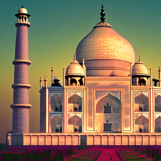 Image similar to taj mahal in cyberpunk futuristic times. 4 k, photorealistic.